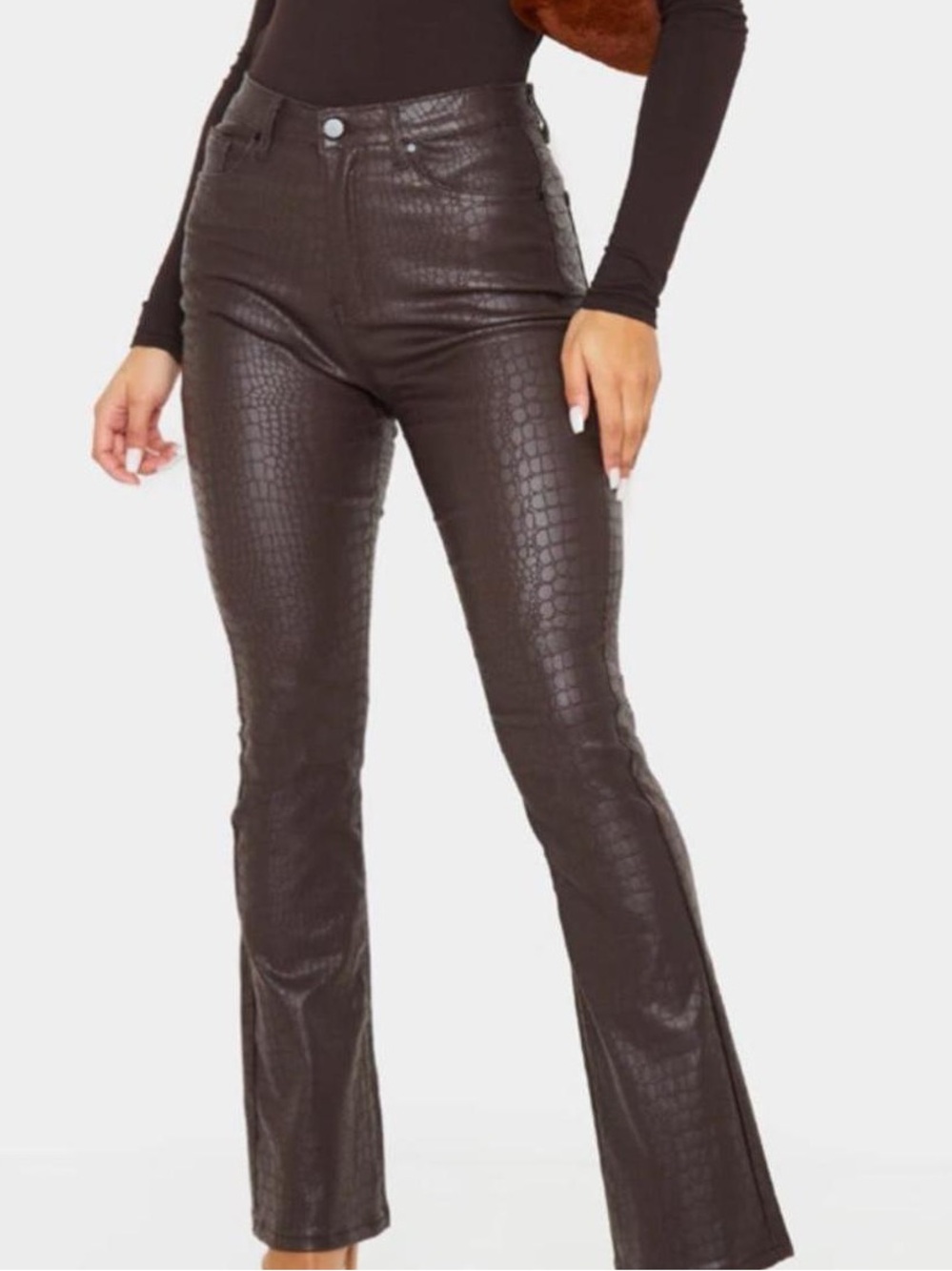 snakeskin faux leather Chocolate Brown Flared Jeans